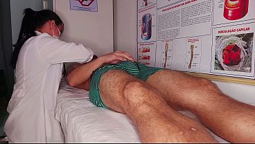 Erection in front of Latina nurse with big tits