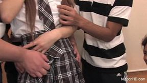Japanese seduces her peers in a forbidden classroom encounter