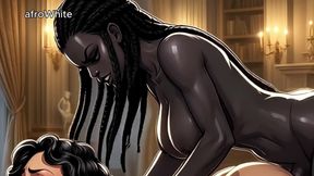 AI Generated - Hentai cartoon animated anime african american black ebony european trans goddess stripper fucks step sister raw