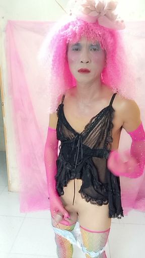 Oanh Le transgender wearing sexy clothes stabbing her cock