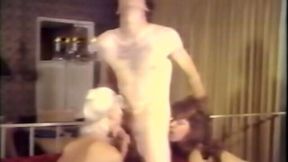 Two wild and dirty classic white bitches share one man for threesome