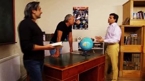Dark-skinned Stud Gets Double-penetrated and Facialed at School