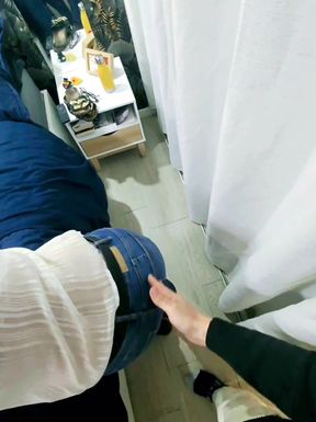 he takes off my jeans, To spread off my panties and fucks my pussy in pov and covers me with his cum