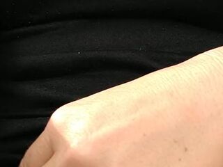Nerdy angel with consummate breasts pulls her pants to the side and flashes her pink bald snatch