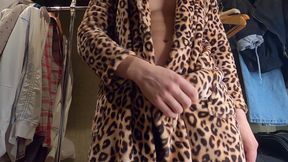 The guy bought a robe from Dior and jerks his cock