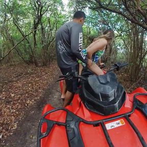 eating the blonde on the quad bike ride in the middle of the woods