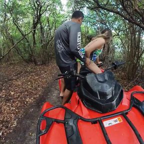 eating the blonde on the quad bike ride in the middle of the woods