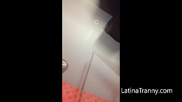 Mexican Trans masturbate and CUM on glasses POV masked dude