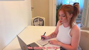 Real redhead deepthroats uncut cock before getting fucked doggystyle