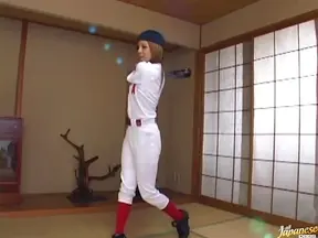 Kana Kawai Asian babe masturbates in baseball uniform