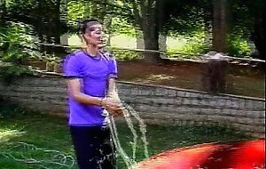 Blonde shemale gets her ass licked and drilled by a guy outside after getting car washed