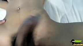 Sizzling shemale with a firm figure and massive member gets frisky on the bed