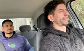 Latino stud enjoys hefty dick on the back seat in gay romance