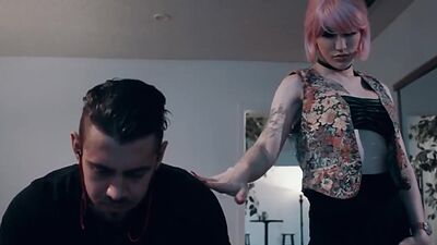 Busty shemale pink haired anal fucked by her stepbrother