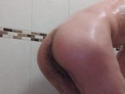 Enema Skinny guy fills up his asshole with water then squirts it out