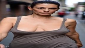 Busty MILFs bounce their massive natural tits while braless in public