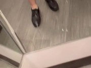 Twink boy cums on mirror in public dressing room