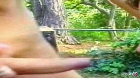 Blonde Tranny Gets Secretly Fucked in the Woods in Her Tight Asshole