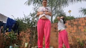 A giantess woman catches and ignores her archenemy Jessie