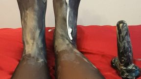 FOOT MASSAGE WITH HAND CREAM, BODY MILK, FOUNDATION AND A BUTT PLUG