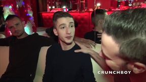 Twink fucked raw by 2 straight boys curious in a bar sauna
