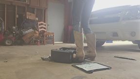 Chrissy crushing printer in tan cowgirl boots