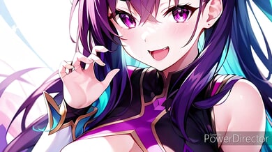 Hentai femdom queen commands edging with icy gaze and glowing blade