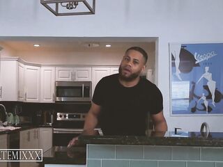 BBC Streamer Artemis gets oral-job underneath table by large booty lewd roommate Bea York