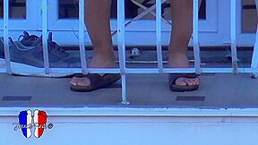 Candid Sexy Legs And Feet In Birkenstock Of A Young Brunette Woman