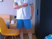 Boy in school uniform shows his dick and ass at home to big bros and finally cums in front of the sc