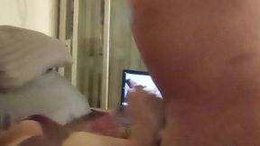 Muscle Daddy rides the girl's juicy pussy while she grinds back against him.
