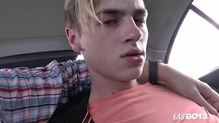 Skinny czech twink gets a pov handjob in the car on day 2 of jays casting for a cute blond college boy with a big uncut dick