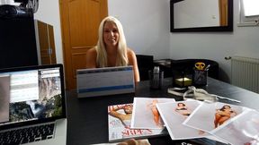 Cute blonde angel opens her hungry hole in the office