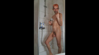 Amateur German hairy guys in steamy shower pissing action and intense close-up uncut ass pounding