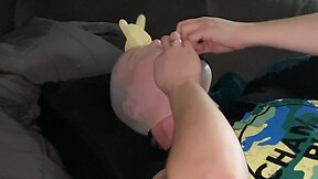 Latex glovemask and dildo sucking in my second breathplay session