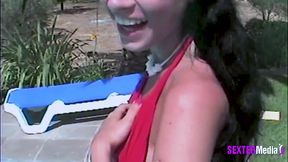 Racy Dark-haired MILF - Horny Fucked by the Pool
