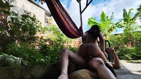 I Take Care of My Step-stepbrother's Delicious, Tasty Ass or Anus; He Gives Me a Quick Fuck in the Yard
