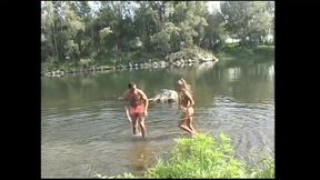 Outdoor Double Penetration and Cumshot in Mouth for Amateur MILF with Small Tits