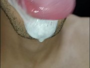 cum in my mouth, I play with your cum, and I swallow it, closeup, naughty gay, tongue, sloopy
