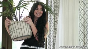 Brunette babe Maya Woulfe caught fingering by horny Holly Day