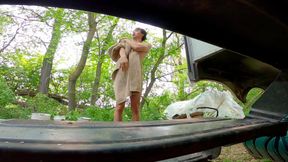 Voyeur POV: you catch a cutie twink in the woods taking a bath