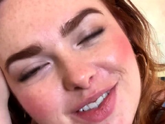 Amateur redhead masturbates then gives a blowjob