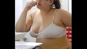 Cute and Chubby Nicole Stuffs Her Cute Round Tummy!