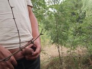 Pissing and masturbating in the forest near the highway