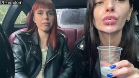 bratty girls sofi and kira humiliate you and order to jerk off on their saliva - pov femdom and spit fetish