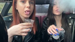 bratty girls sofi and kira humiliate you and order to jerk off on their saliva - pov femdom and spit fetish