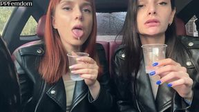 bratty girls sofi and kira humiliate you and order to jerk off on their saliva - pov femdom and spit fetish