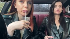 bratty girls sofi and kira humiliate you and order to jerk off on their saliva - pov femdom and spit fetish