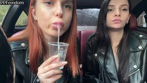 bratty girls sofi and kira humiliate you and order to jerk off on their saliva - pov femdom and spit fetish