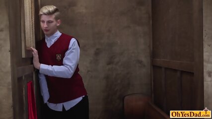 Priest lets twink touch his hard cock during confession